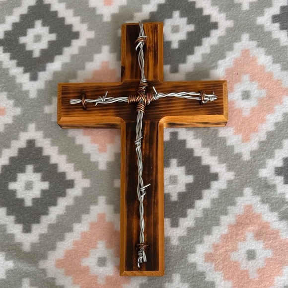 Handmade Other - Handmade Wooden Cross with Barbed Wire Accent